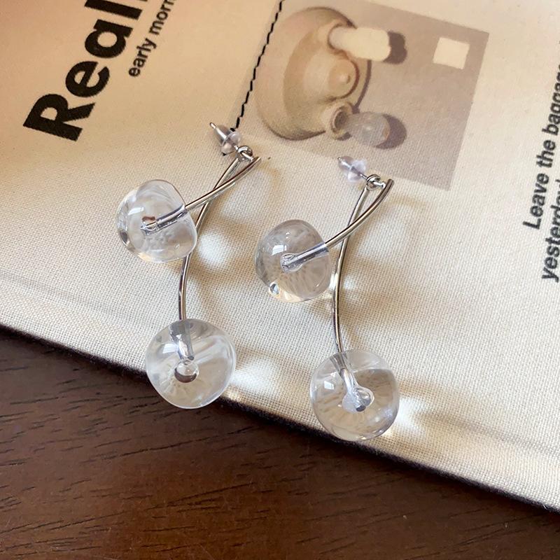 

Silver Needle Cherry Resin Earrings Korean Simple Design Earrings Summer Premium Commuter New Earrings