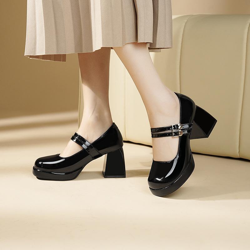 New Womens High Heels High Quality Women's Leather Shoes With Thick Heels Fashionable Women's Banquet Wedding Shoes