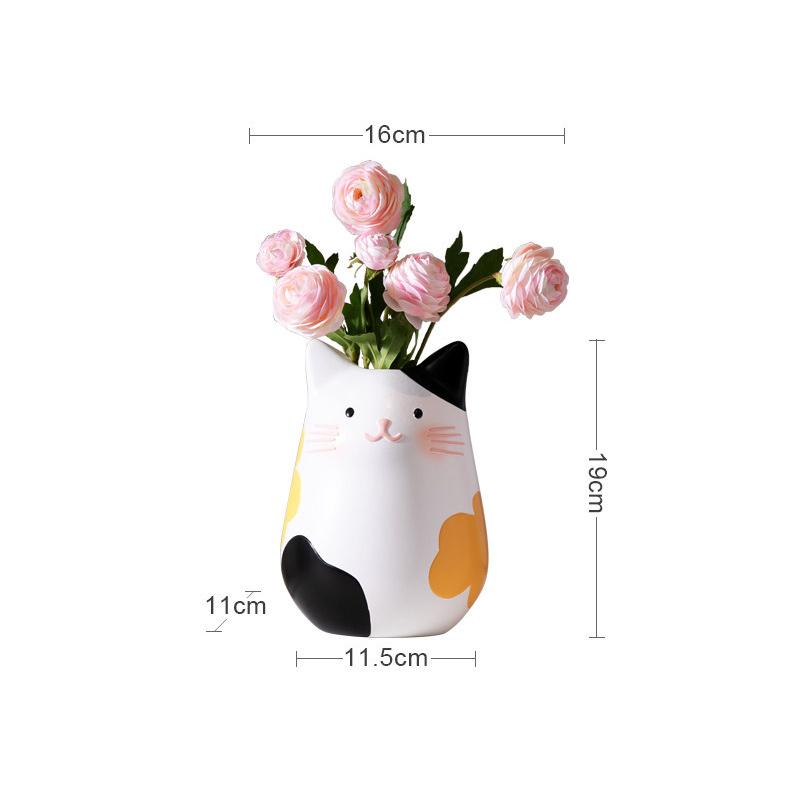 Ceramic Vase Cat Flower Arrangement Ornament Dried Flower Bouquet Creative Vase Living Room TV Cabinet Girls Room Tabletop Decor