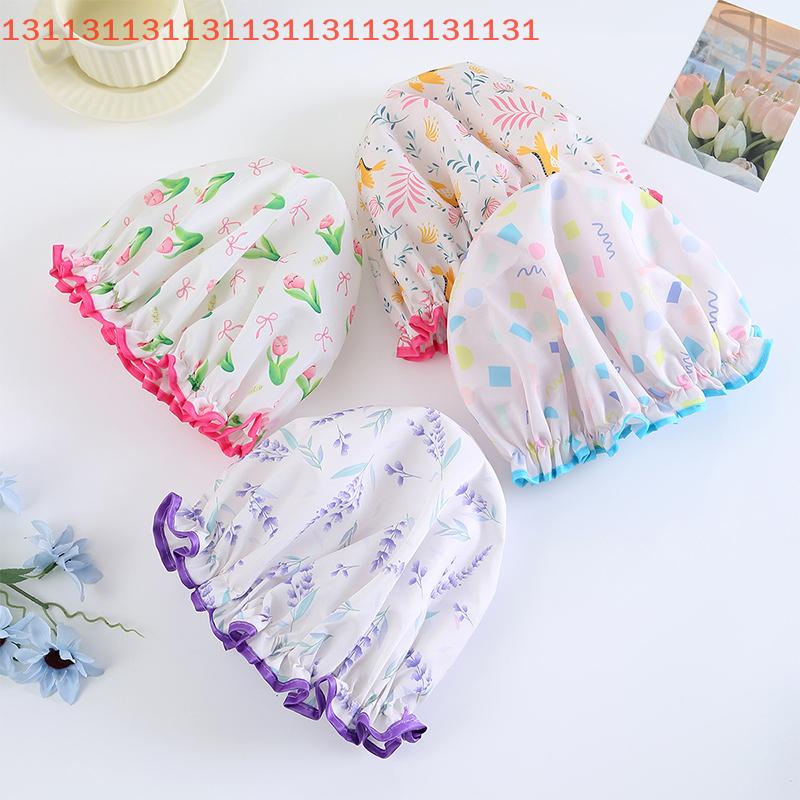 Hair Bonnet For Women Ladies Spa Salon Home Travel Use Flower Pattern Double Layer Shower Cap Waterproof Reusable Printed Bath