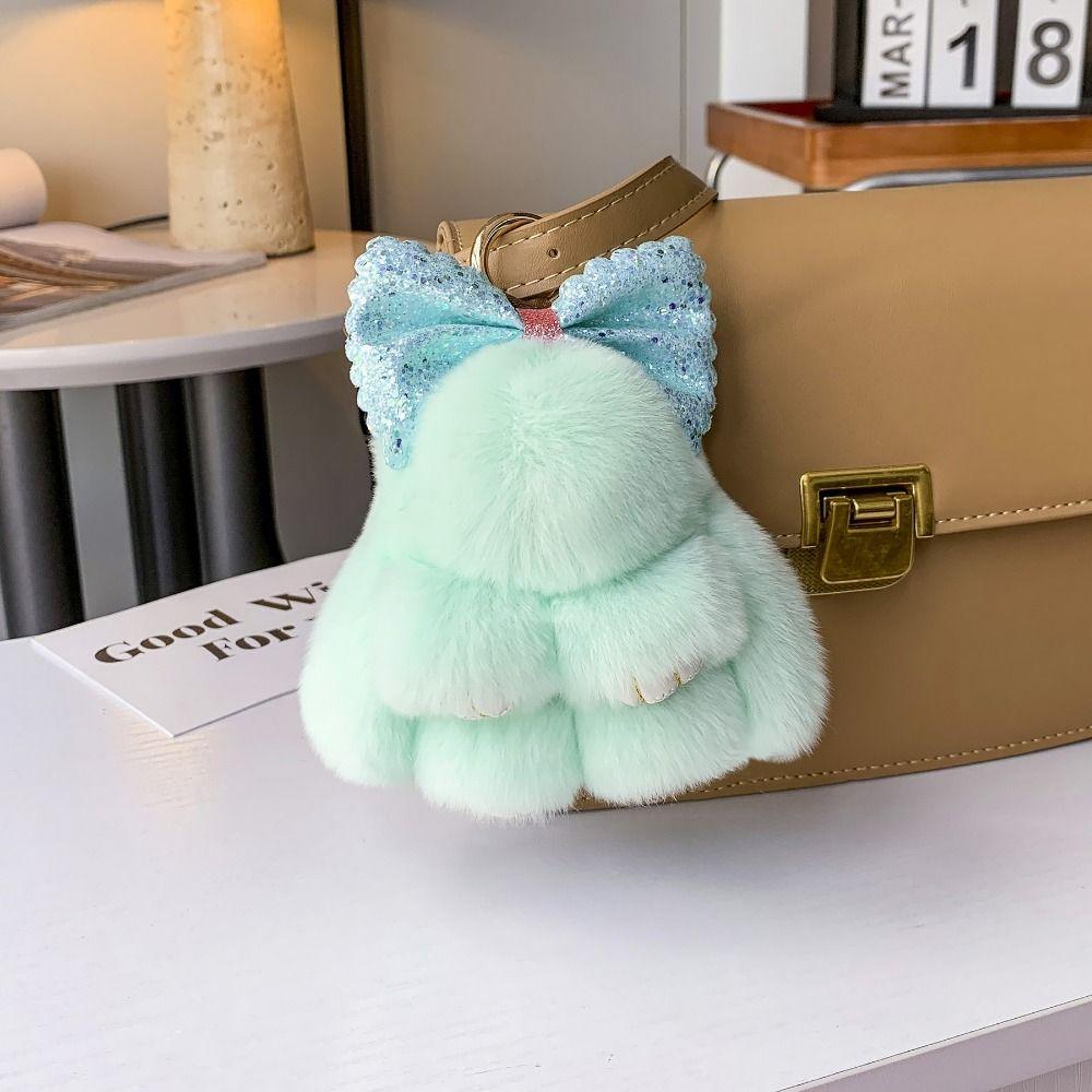 

Cute Bow Rabbit Fur Keychain Plush Fluffy Bunny Pendant Jewelry Accessories Bunny Key Ring Girls style 7