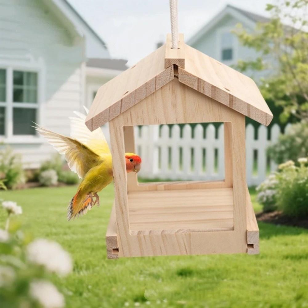 Wooden Bird Feeder House Wear-resistant Open Bird Feeder Rain Shelter Hanging Birdhouse  Pathway