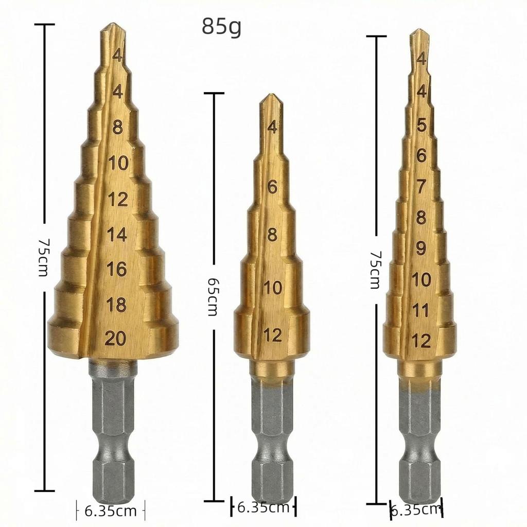 6-Piece Titanium Coated Serrated Step Drill Bit Set - Rustproof, Durable, High-Efficiency Twist Hole Opener.