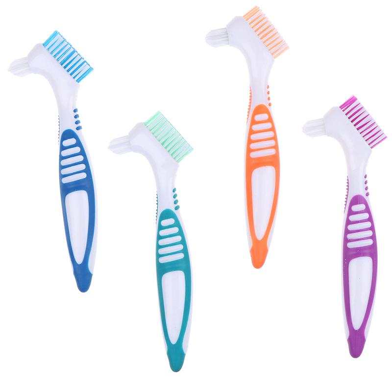 1Pc Denture Teeth Brush Easy Grip Handle Double Sided Toothbrushes Colour Random