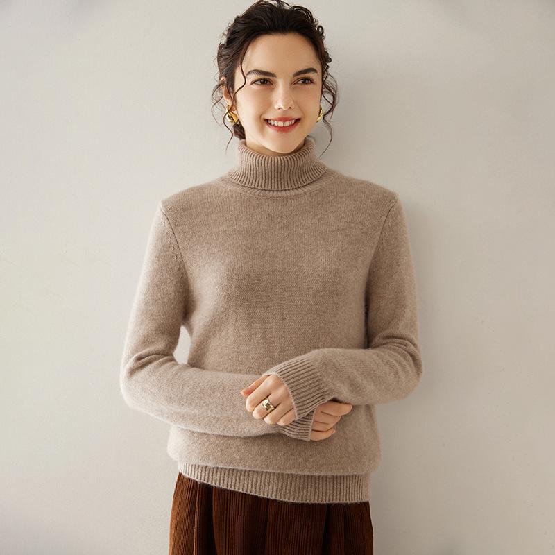 2024 Autumn/Winter Women's High Neck Cashmere Knit Sweater: Warm, Thick Base Layer with Long Sleeves