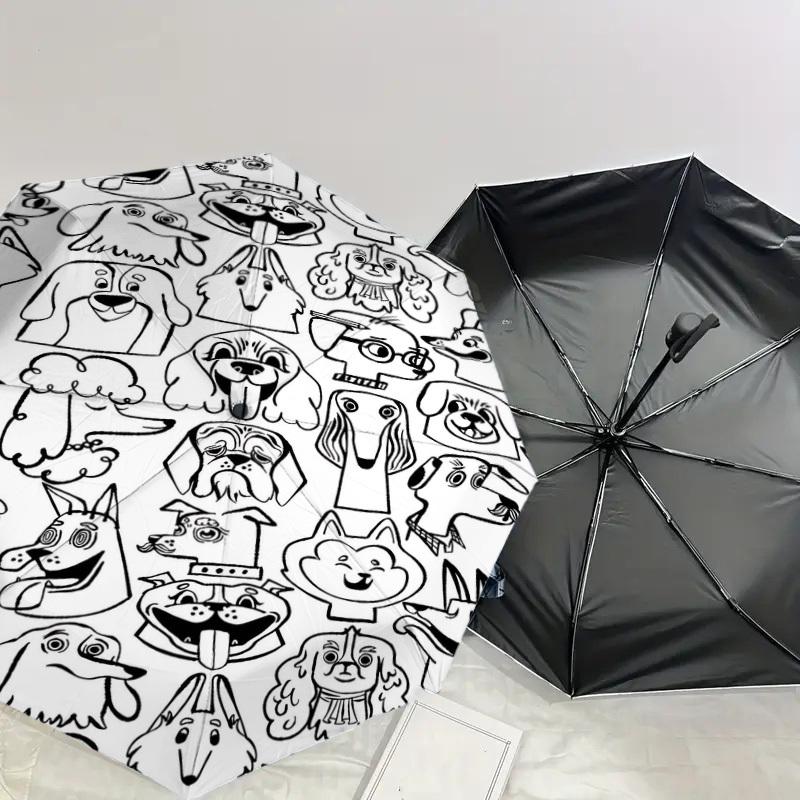 1PC Dog Pattern Umbrella-8-Rib Reinforced Portable Folding Travel Suitable for All Seasons Outdoor Daily Use -J0326