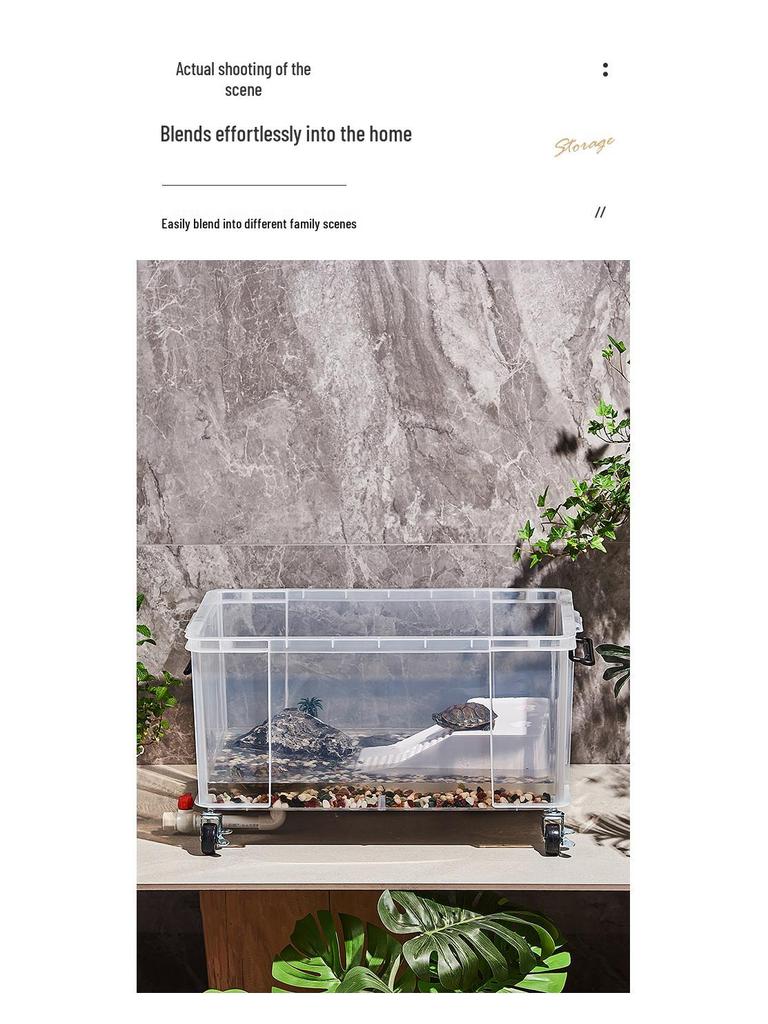 Large Turtle Tank with Lid and Drainage, Filtration, and Landscaping Features - Plastic Ecological Box Aquarium