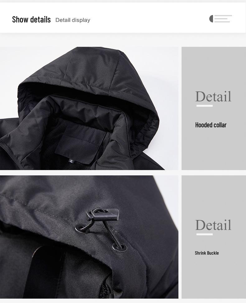 2024 Zima Nadměrná velikost Fleecem podšitý Vodotěsný Větruodolný Odnímatelná kapuce Outdoorový Bavlněný kabát