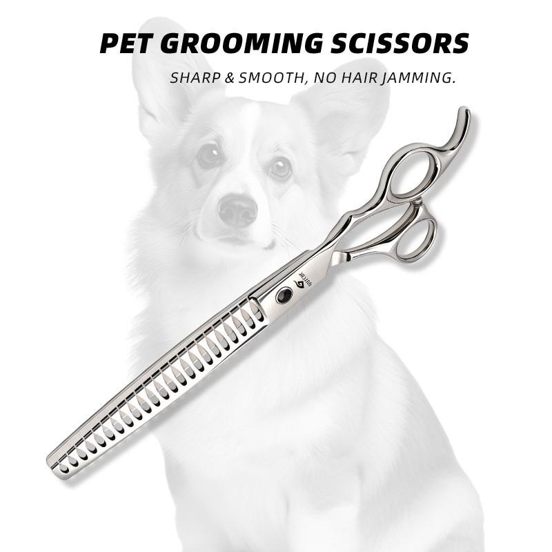 Professional Grooming Scissors Large Dogs 8 Inch Black Sapphire Handle Fishbone Thinning Shears Stainless Steel Manual Pet