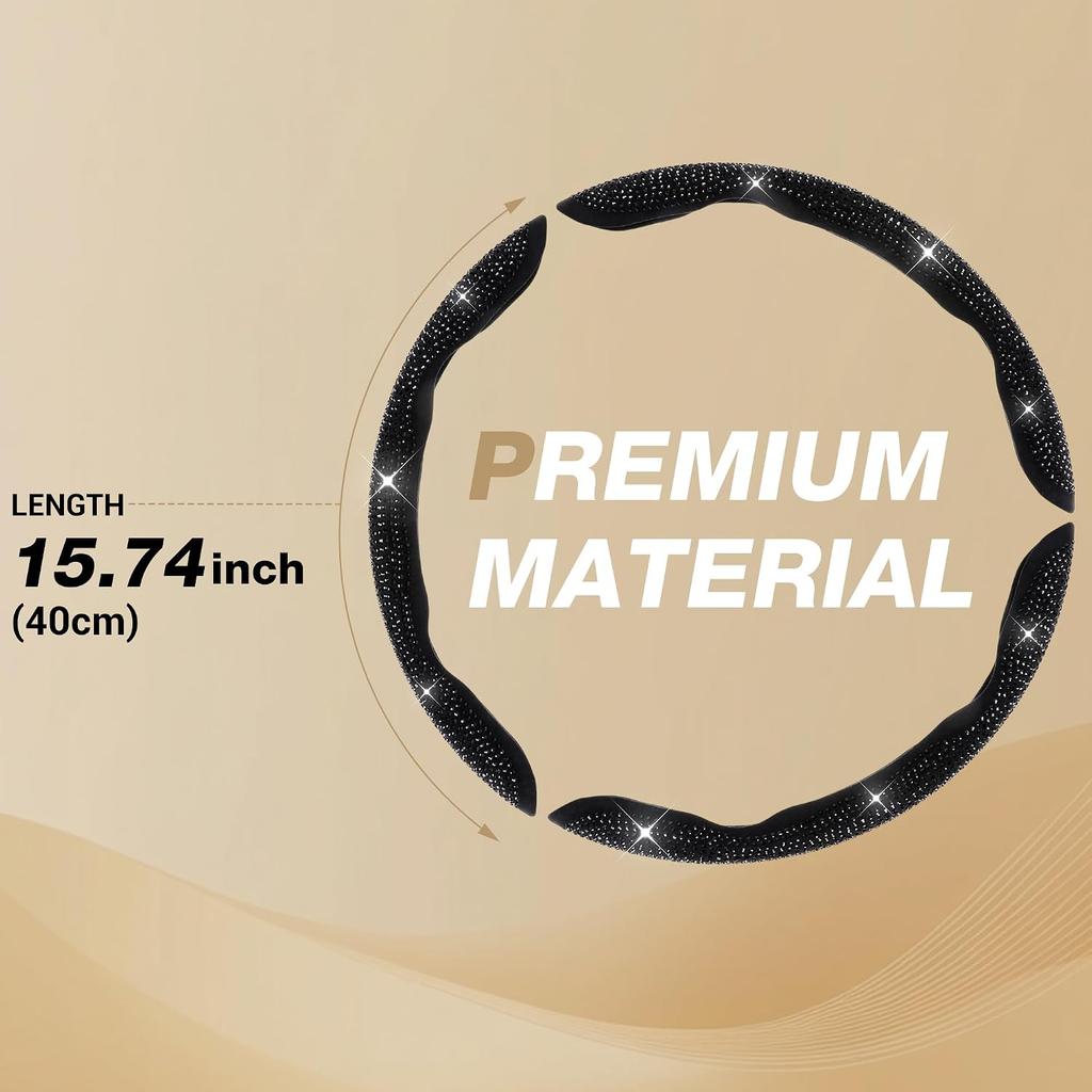 EINESIN 3PCS Bling Diamond Steering Wheel Cover, Segmented Steering Wheel Protector, Butterfly Steering Wheel Cover, Universal 99% Car Wheel Cover
