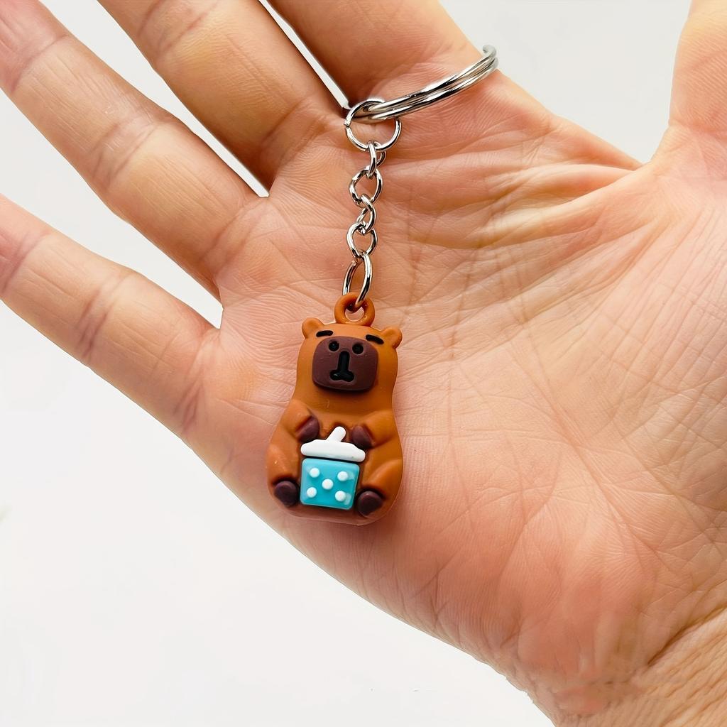 1PCS Cartoon Capybara Keychain Unisex Silicone Cute Animal Charm for Backpack, Car Pendant  Animal Theme Decorative Key Rings