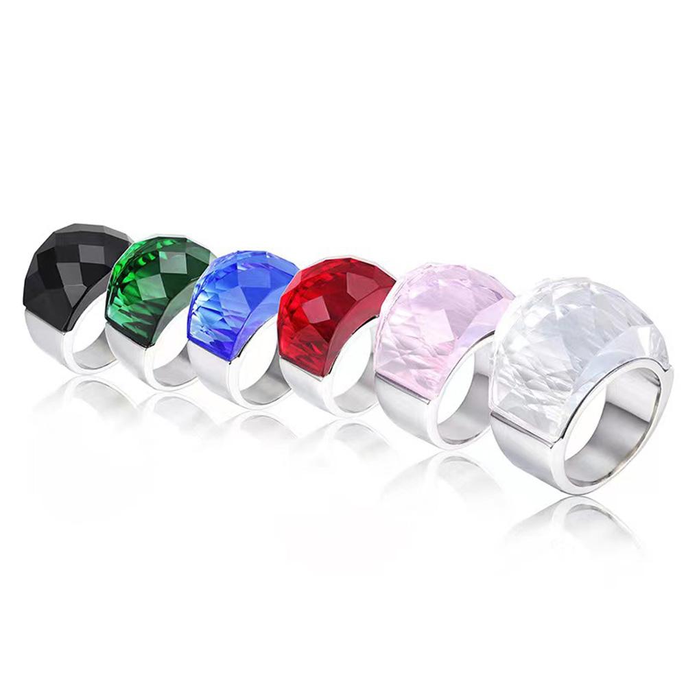 Titanium Steel Bold Gradient Ring Semi-Transparent Multi-Color Zircon Jewelry Edgy Stackable Everyday Accessories