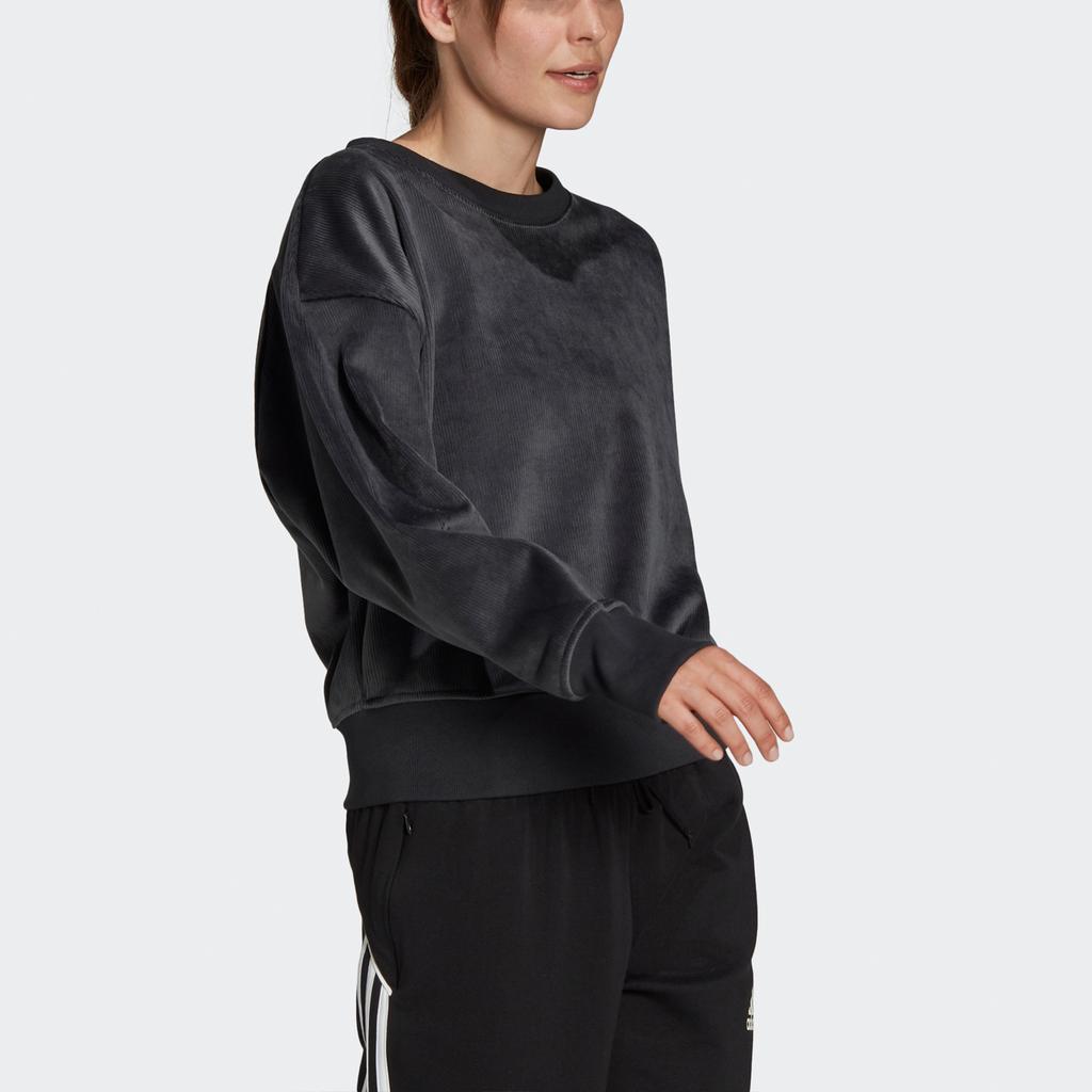 Adidas Corduroy Textured Sports Pullover Sweater Women Tops Black H31102