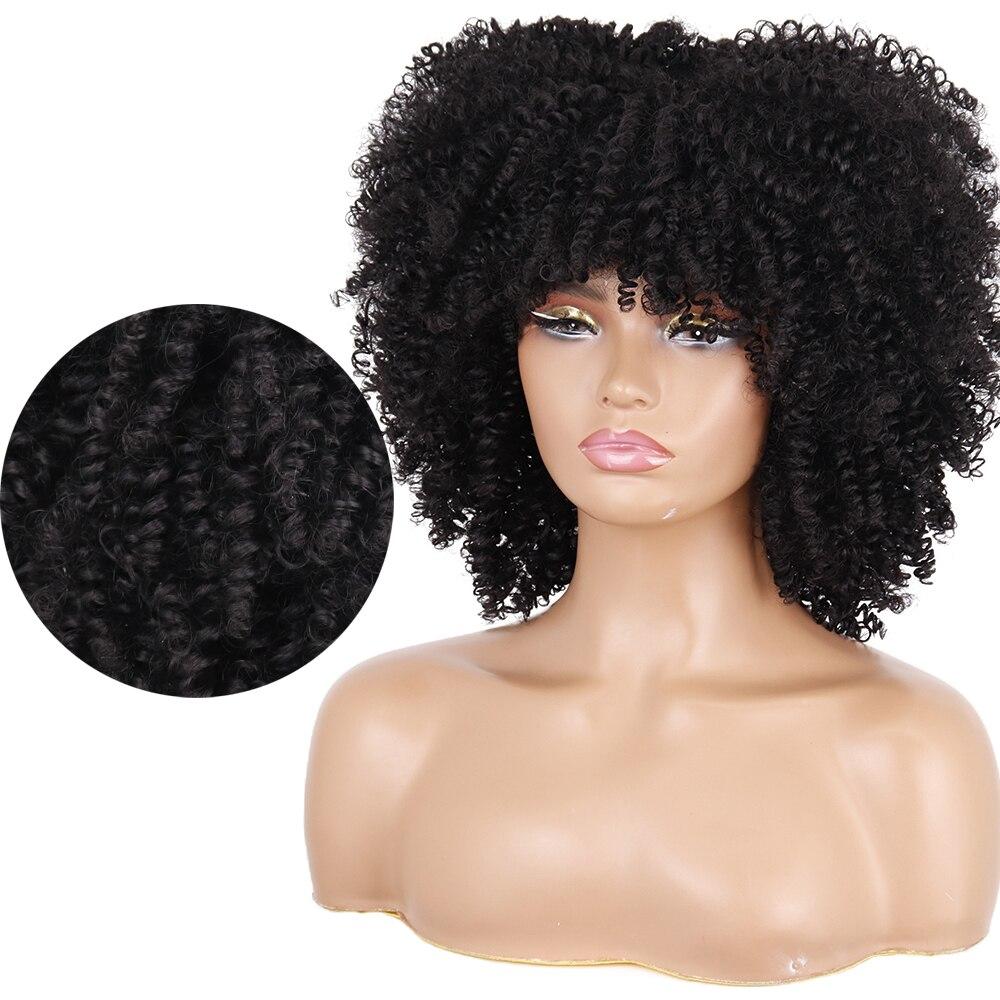 LISI HAIR Synthetic Omber Short Curly Wigs With Bangs For Black Women African High Temperature Fiber Cosplay Daily Hair