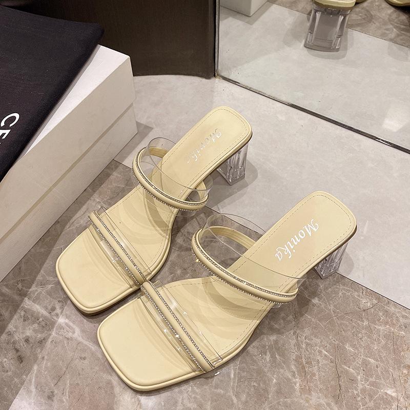 

Coarse heel rhinestone cool slippers women s shoes wear new summer temperament cool slippers women 40 абрикосовый