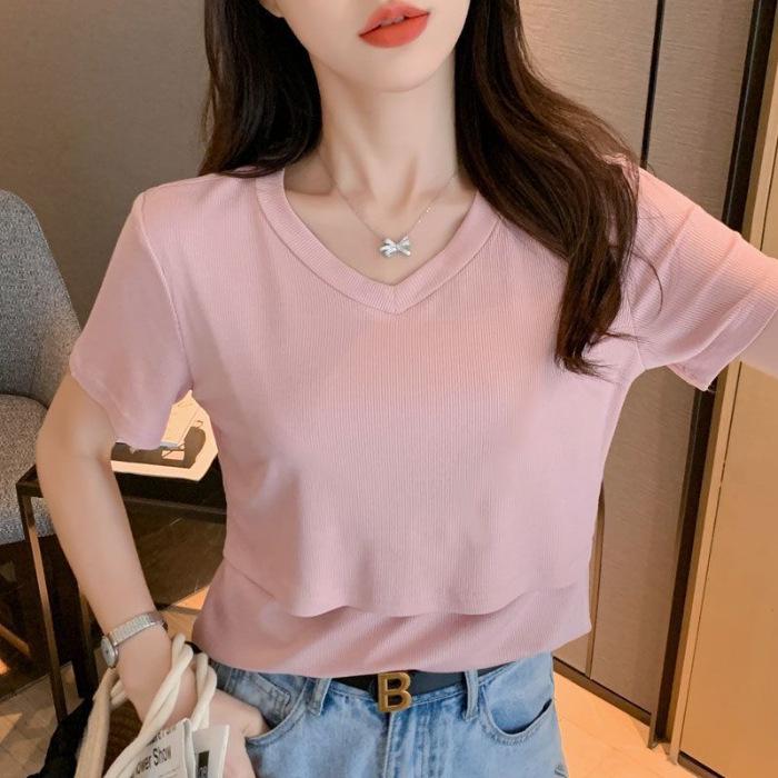 

Women s Summer Nursing T-shirt - Postpartum Soft Base Layer for Breastfeeding M рожевий