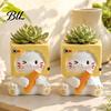 Desktop Decorative Flowerpot Holding Pen Cat Planter Pot, Shaped Resin Flowerpot, Succulent Pots Succulents Plants Container for Home Office Balcony