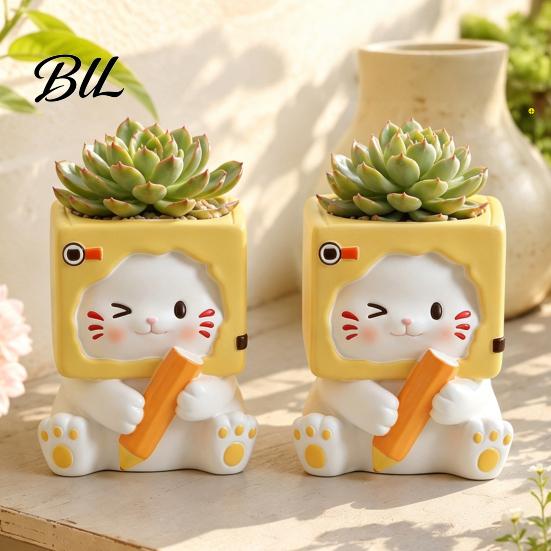 Desktop Decorative Flowerpot Holding Pen Cat Planter Pot, Shaped Resin Flowerpot, Succulent Pots Succulents Plants Container for Home Office Balcony
