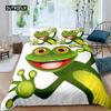 Cartoon Frog Duvet Cover Set Light Green Cartoon Frogs Cute Dragonfly Animal Bedding Set for Kid Twin Size Polyester Quilt Cover