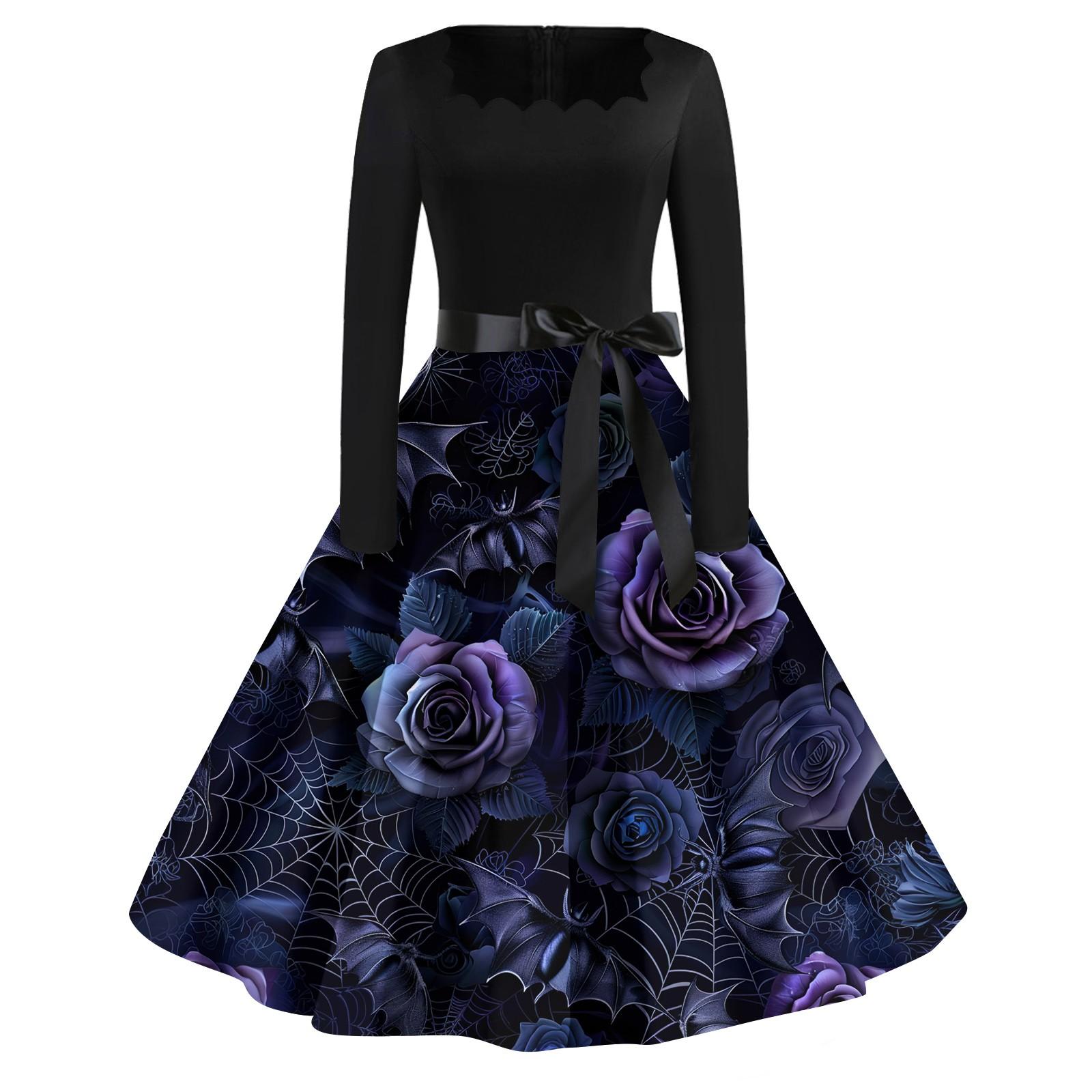 

Women s Casual Fashion Halloween Printed Square Neck Vintage Dress XXL