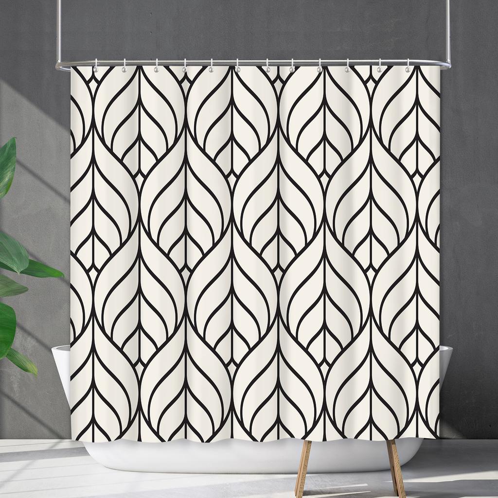 Shower Curtain Waterproof And Mildew-Proof Line Lattice Bathroom Striped Bathroom Curtain Shower Curtain Partition Curtain Free Of Punching