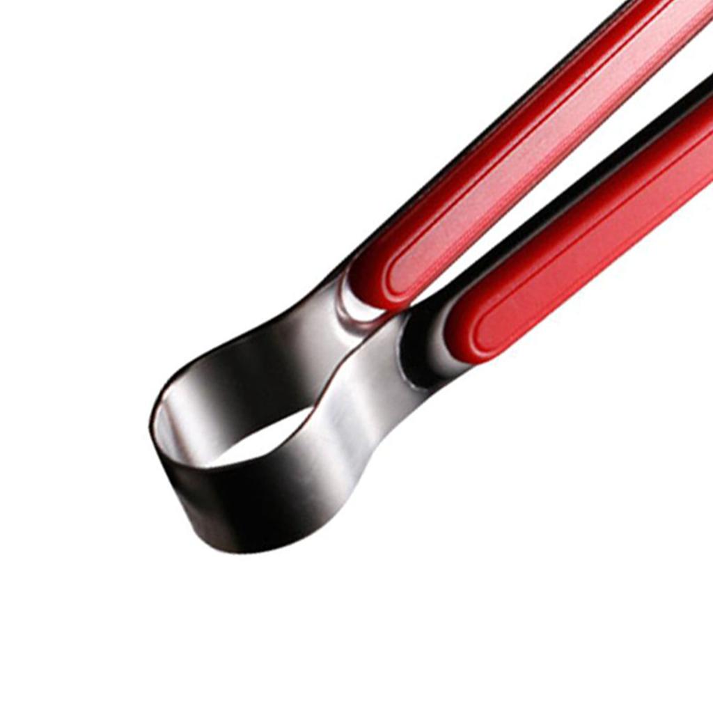 Stainless Steel Barbecue Tong Portable Metal Long Kitchen Tong for Cooking Grilling Outdoor BBQ 25.5cm Red