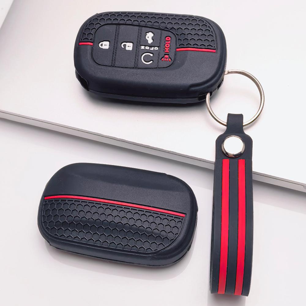 Anti Slip Car Key Protector for Honda Civic Accord Inspire HRV CRV Pilot Odyssey ZR with Keychain Honeycomb Texture Racing Stripe Remote Key Protector