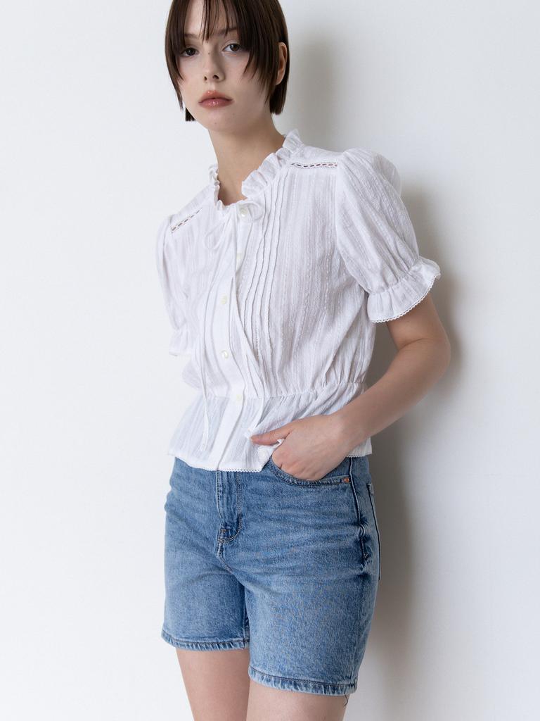 STAY WITH ME Cotton Lace Blouse_White