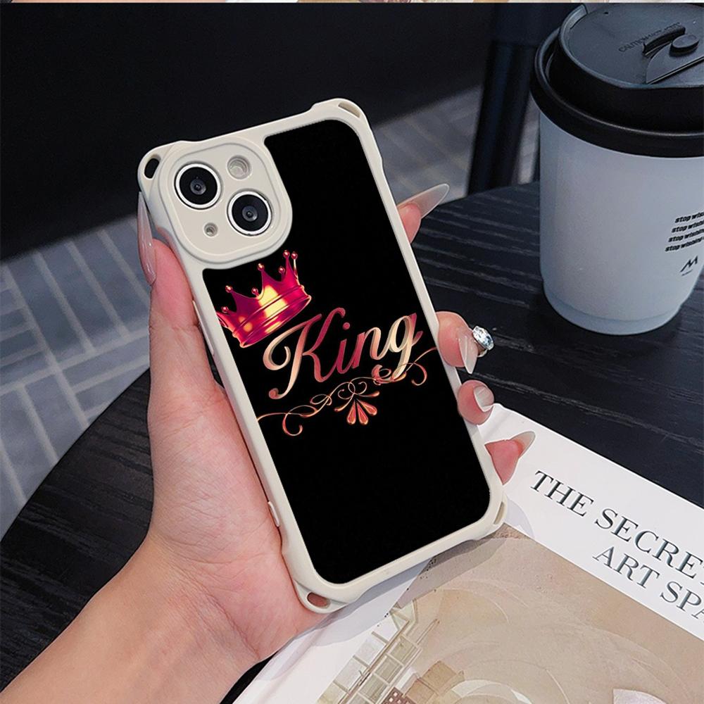 Ae84 King Queen Couple Art Soft Phone Cases for iPhone 16 15 14 13 12 11 Pro Max 8 7 Plus XR XS with Wrist Strap Lanyard Corner Protection Back Cover