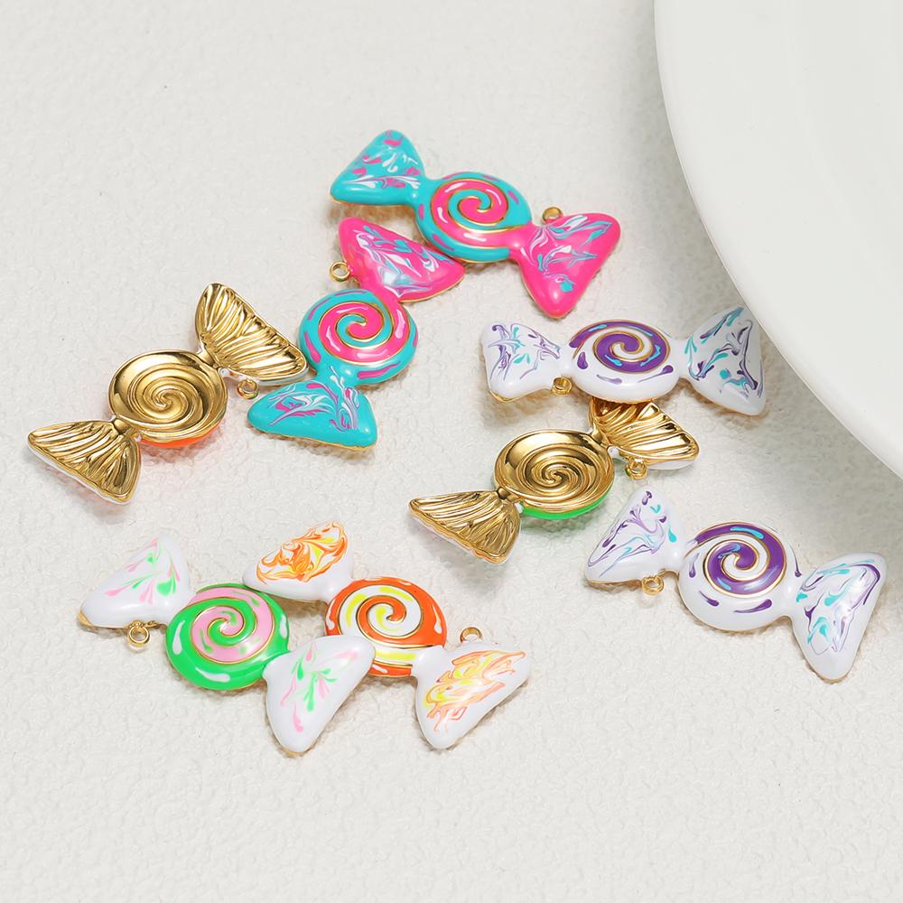4pcs Stainless Steel Enamel Candy Charms for Children Necklace Kids Pendants DIY Jewelry Earrings Making Bracelet Supplies