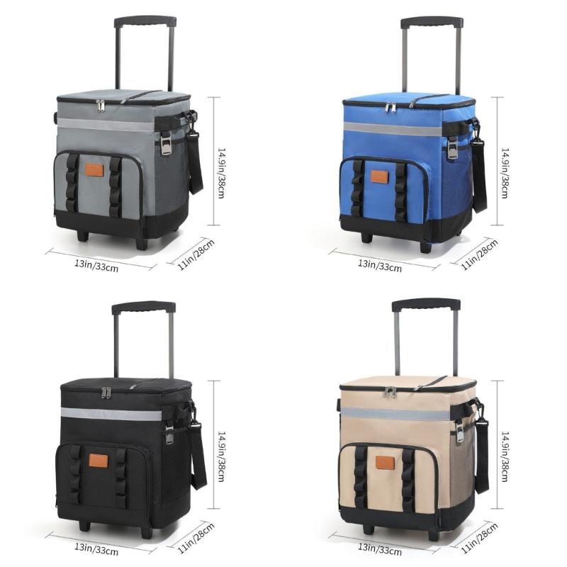 Premiums Oxfords Fabric Insulated Picnics Bag With Retractable Handle Wheel for Beach Camping Outdoor Activity