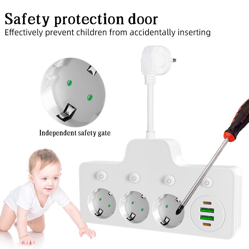EU-Stecker Steckdosen Intelligente Steckdosenleiste Wandmontage Mit USB-Anschlüssen + Typ C Schnellladebuchse Adapter Netzwerkfilter