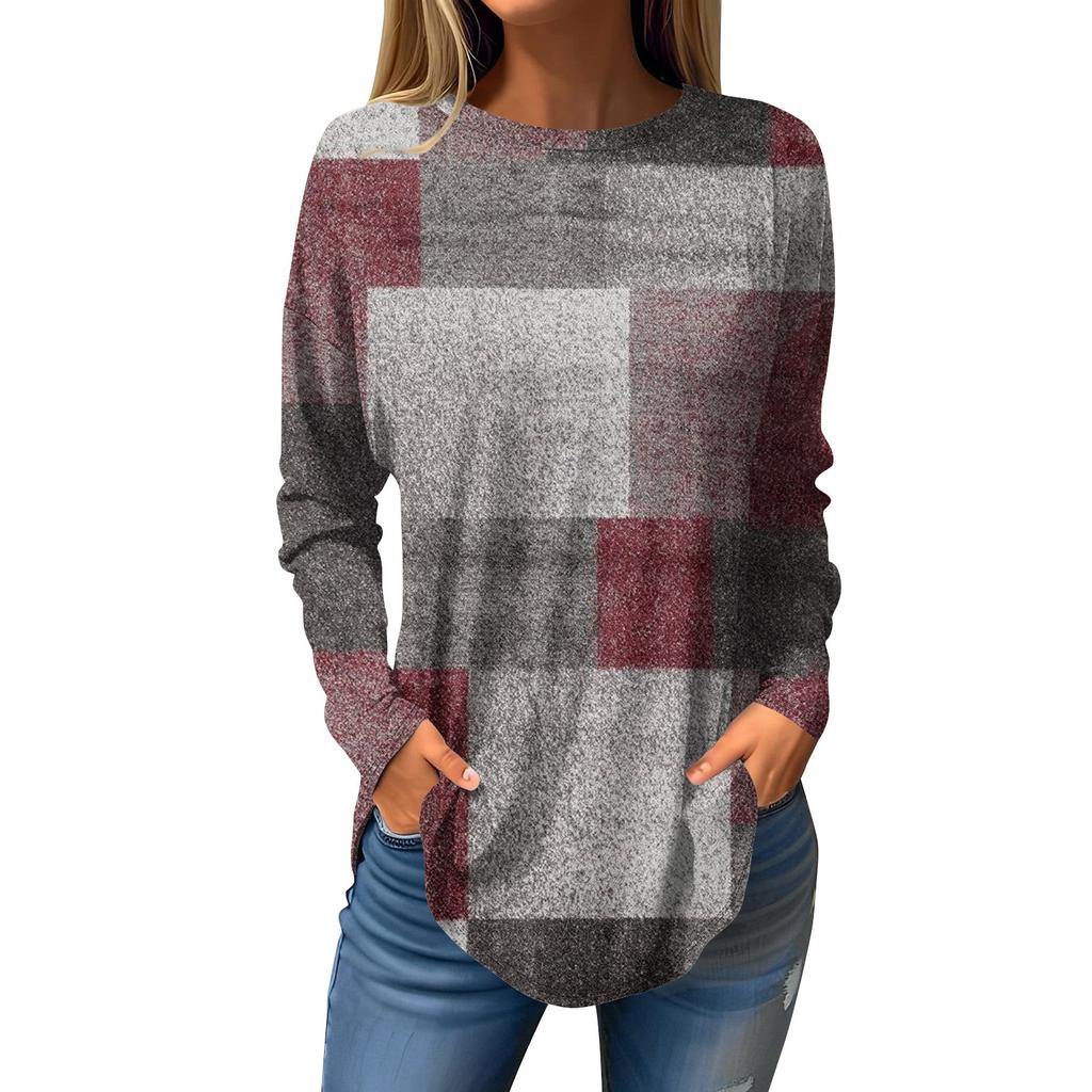 Fashion Women's Casual Long Sleeved Round Neck Printed Tops