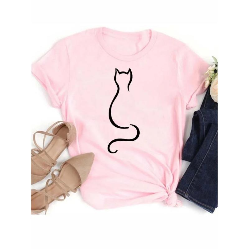 New Cute Love Heart Cat 3D Print Women T-Shirt Casual Summer Women's Clothing Cartoon T-Shirts