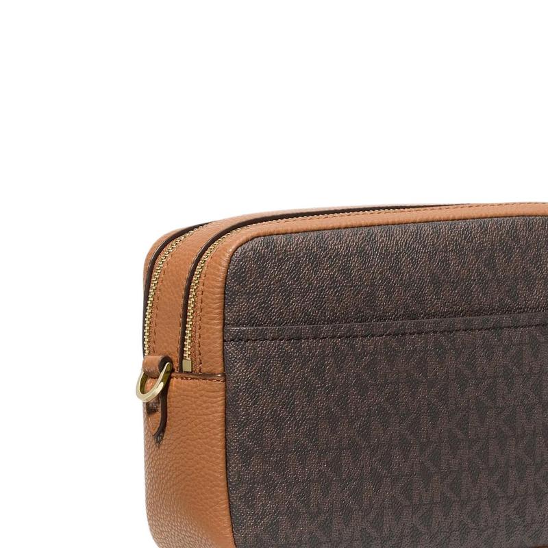 Michael Kors Bryant Signature Logo Print Faux Leather Crossbody Shoulder Bag Medium Women's Dark Brown and Acorn Brown