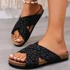 Fashion Leopard Flat Slippers for Women Plus Size Cross Band Light Platform Slippers Woman 2025 Summer Comfort Non Slip Beach Shoes