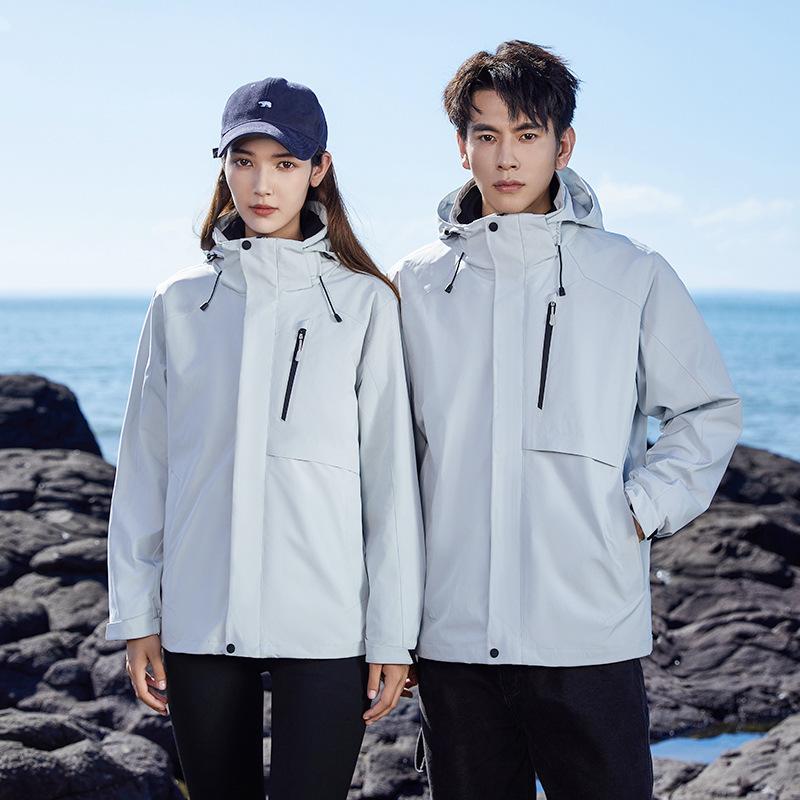 24 New Jacket Men's Three-in-one Jacket Women's Outdoor Waterproof Hiking Warm Jacket Mountaineering Suit