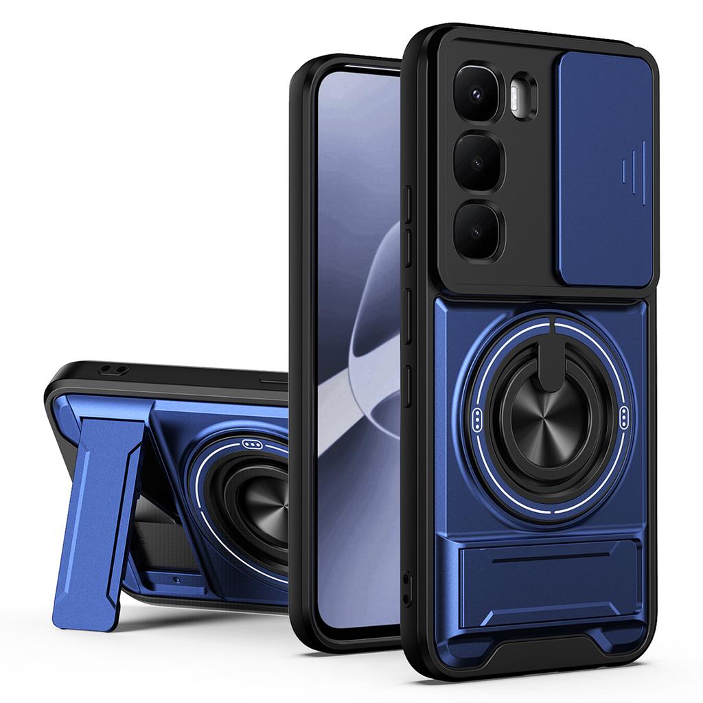 For Infinix Hot 60 Pro 4G Magnetic Case Ring Holder Foldable Kickstand TPU PC Phone Cover with Camera Lens Slider