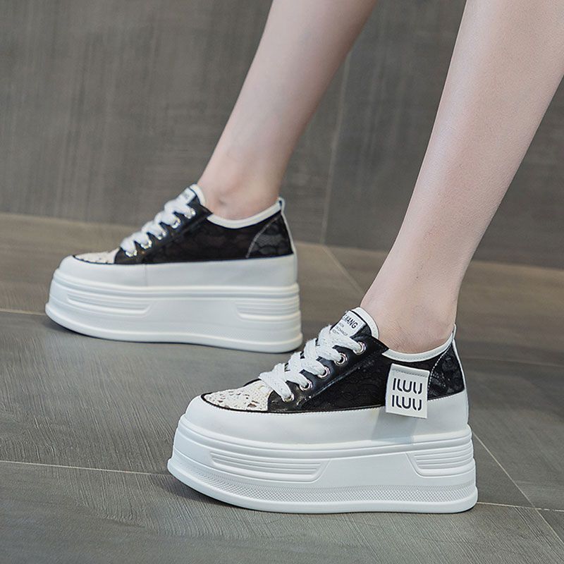 Muffin Net Shoes Women's Mesh Surface Hollowed Out, Light and Thin Autumn New Thick-soled Lace Inner Height Increase Women