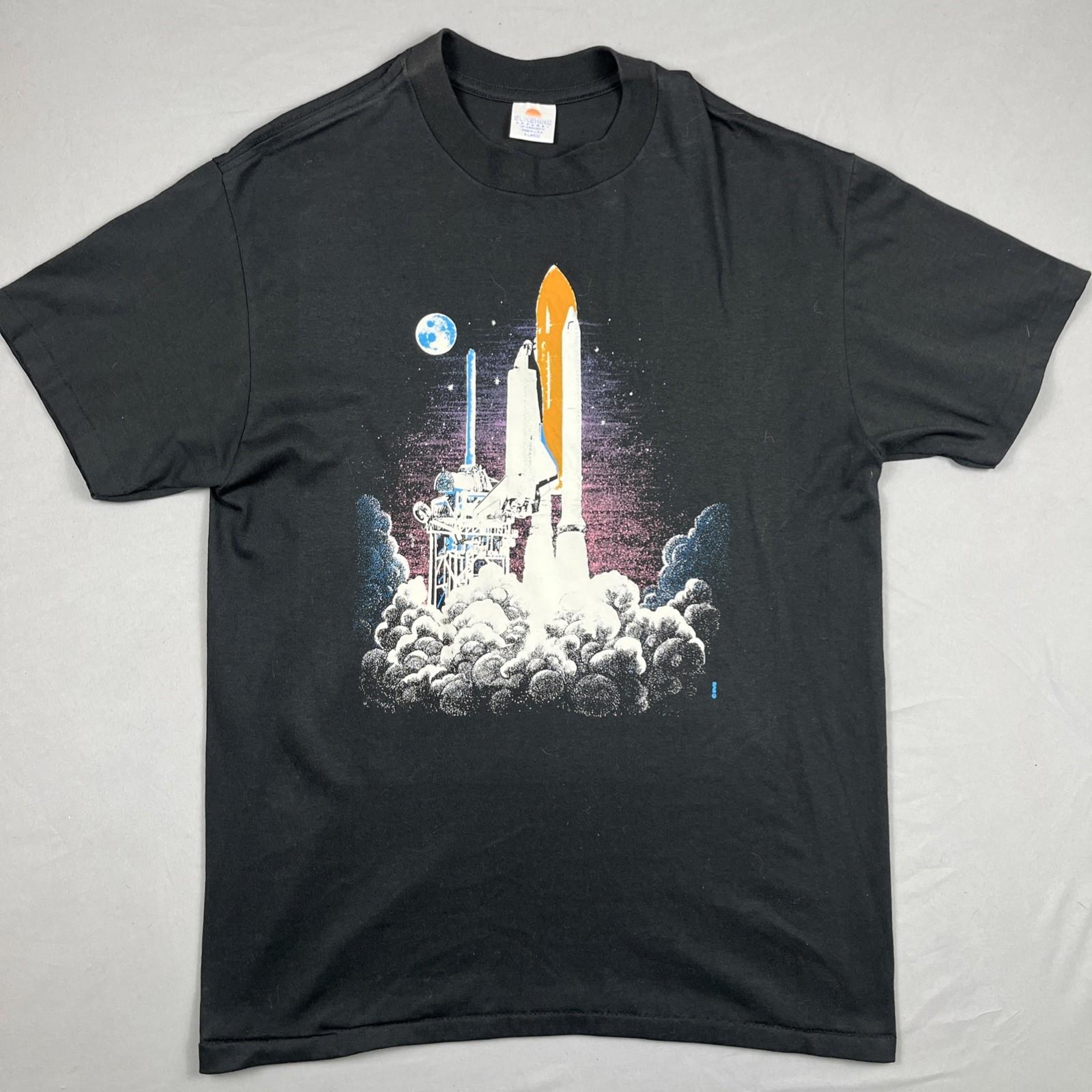 Vintage Sunshine Apparel Kennedy Center Launch NASA Single Stitch Size XL Black Unisex T-Shirt S