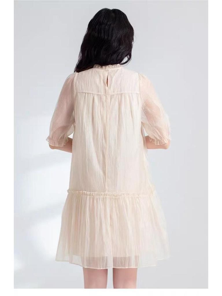 Summer Lightweight Breathable Loose Doll Collar Short Sleeve Dress - L455