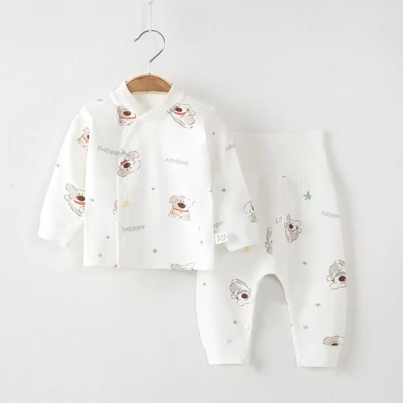 Spring & Autumn Pure Cotton Baby Underwear Set - High Waist Belly Protection Top & Trousers, Tagless for Newborns