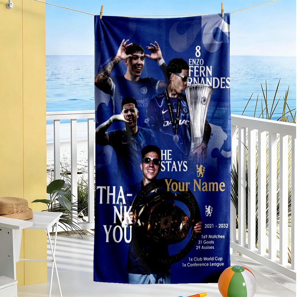Chelsea Fc Football Player Customize Your Name Beach Towel Super Soft Microfiber Quickdry Fabric Suitable for Swimming Gym Camping Yoga Vacation