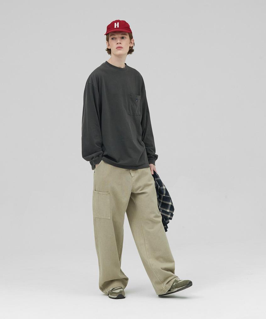 STENDS [M~4Xl] Pigment Long Sleeve Pocket T-Shirt_Charcoal