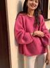 Women's Chunky Knit Cashmere Wool Sweater - Autumn/Winter Round Neck Loose Fit with Rolled Hem