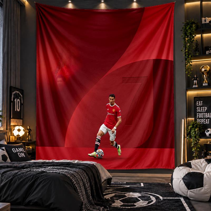 Wandbehang Wandteppich Cristiano Ronaldo Druck Stoff für Wohnzimmer Schlafzimmer Heimdekoration