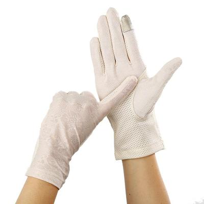 Women Summer Sun Protection Lacework Outdoor Ice Silk Breathable Finger Driving Gloves Spot Non-slip Touch Screen Ladies Gloves