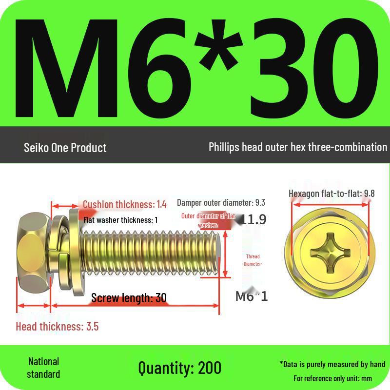 Hex Head Combo Screw Bolt with Washer and Spring Washer
