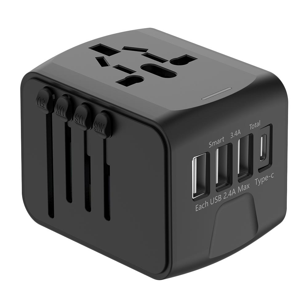 International Power Plug Adapter Portable Socket Converter 3 USB and 1 Type C Ports for for USA EU UK AU Cell Phone Laptop