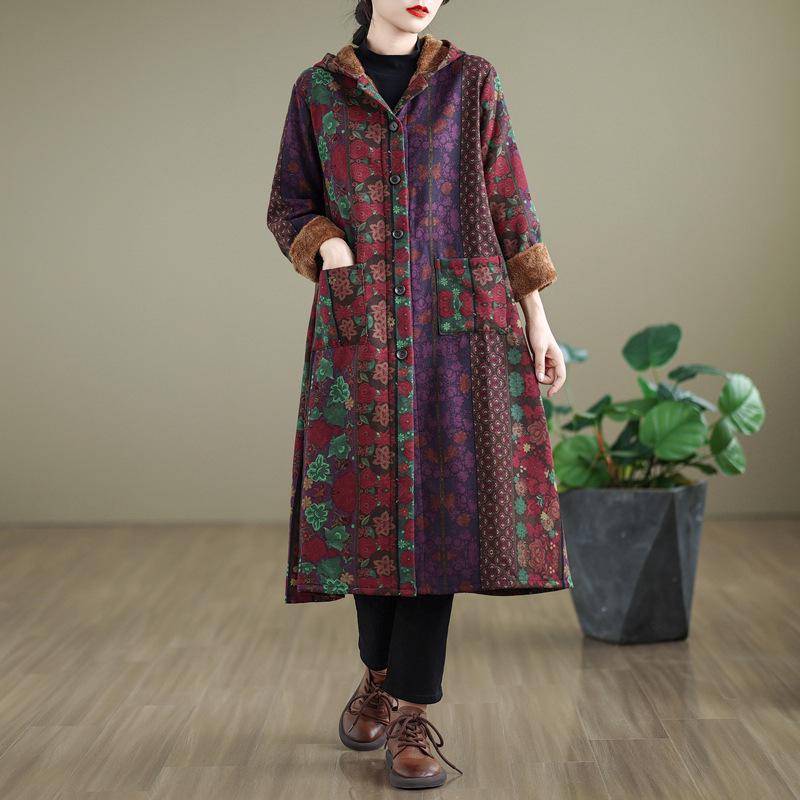 Women's Plus Velvet Thickened Hooded Windbreaker - Autumn/Winter 2026 Warm Loose Fit Cotton Jacket, Plus Size Outerwear